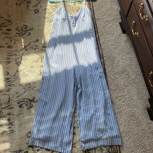 Blue and white striped jumpsuit